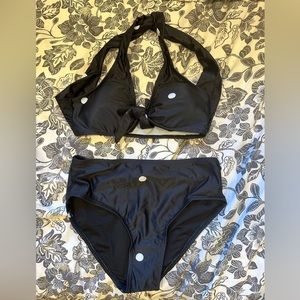 Black polka dot bikini with high waisted bottoms - new in packaging